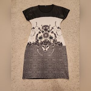 ADL Black and White Dress With Faux Leather Shoulder Detail